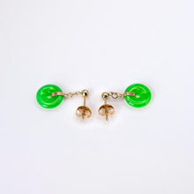 Load image into Gallery viewer, 14K Yellow Gold Round Shape Jade Dangling  Earrings