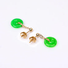 Load image into Gallery viewer, 14K Yellow Gold Round Shape Jade Dangling  Earrings