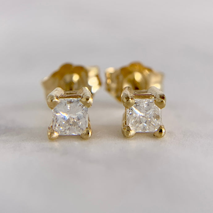 14K Yellow Gold .36ctw Princess Cut Diamond Stud Earrings