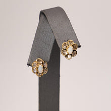 Load image into Gallery viewer, 14 Yellow Gold Opal w/ White Baguette Diamond Diamond Halo Flower Like Earrings