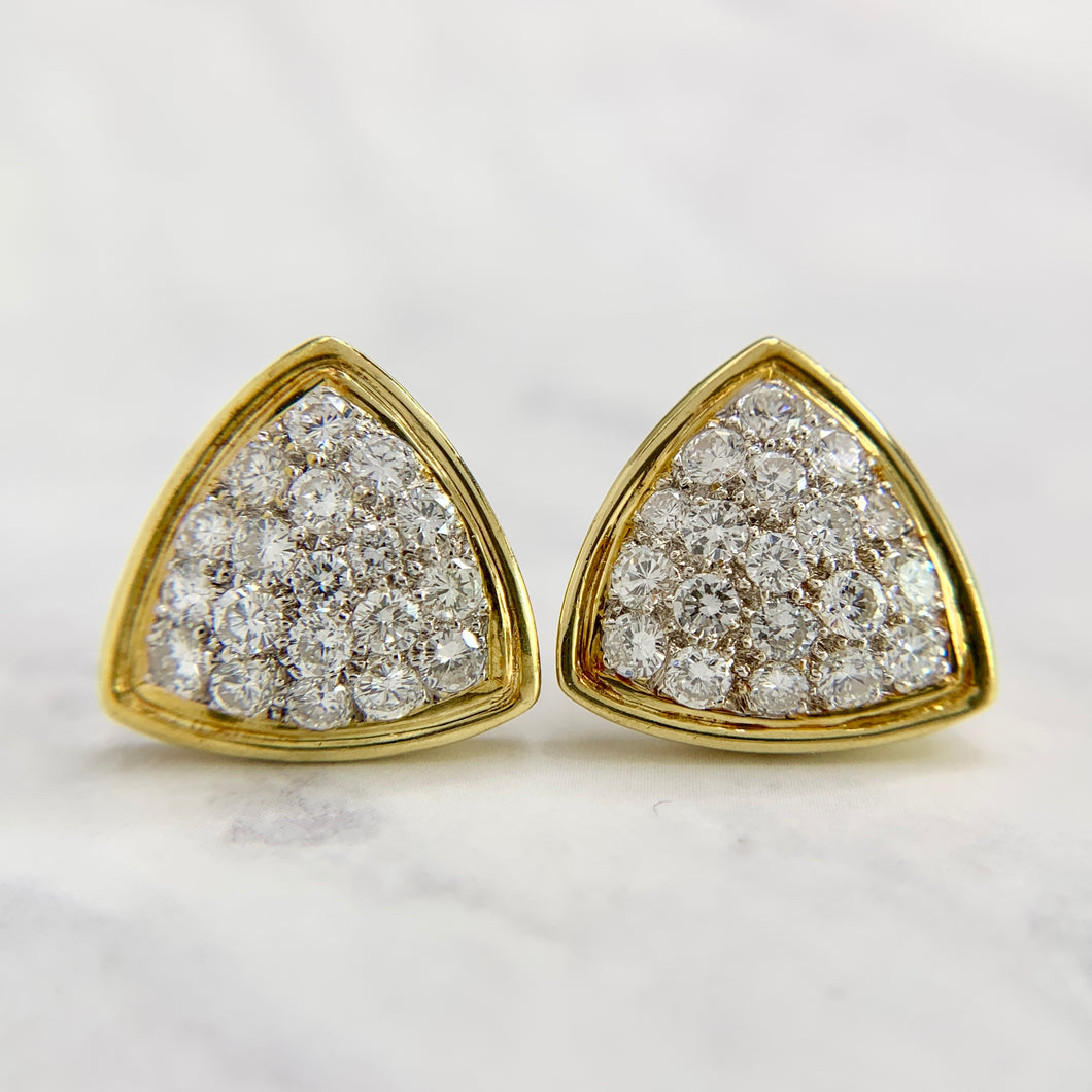 18K Yellow Gold 2.00ctw Diamond Triangle Stud Earrings
