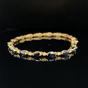 14K Yellow Gold Sapphire and Diamond Tennis Bracelet