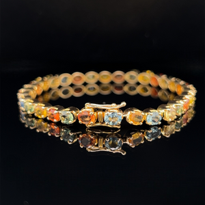 18K Yellow Gold Multi-Color Natural Sapphire Tennis Bracelet