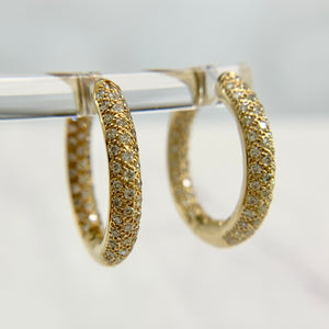 14K Yellow Gold Inside Out Diamond Huggie Earrings