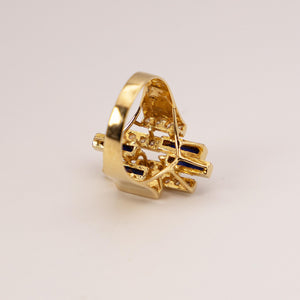 14k Yellow Gold Lapis Lazuli & Diamond Statement Ring
