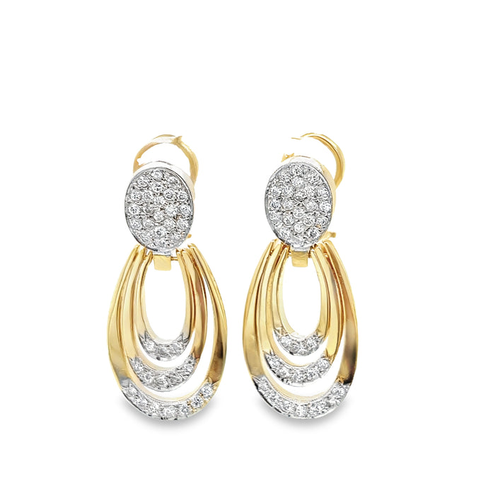 14K Two-Tone Gold 3/4 Carat Diamond Triple Dangle Earrings