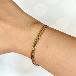 14K Two-Tone Gold Fancy Link Panel Bracelet