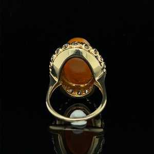 14K Yellow Gold Natural Fire Opal Diamond Cocktail Ring