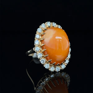 14K Yellow Gold Natural Fire Opal Diamond Cocktail Ring