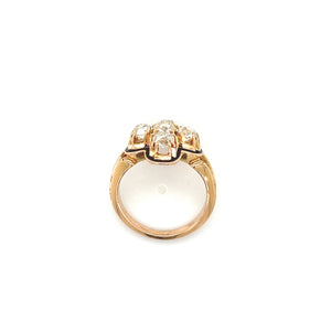 Antique 18K Gold 2.00ctw Old Mine Cut Diamond Enamel Ring