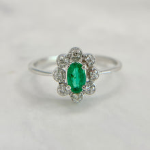 Load image into Gallery viewer, 14K White Gold .25ct Natural Emerald and Diamond Ring