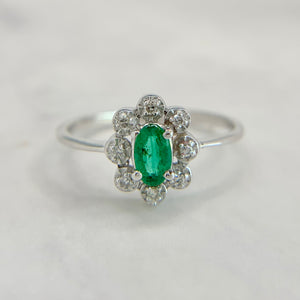 14K White Gold .25ct Natural Emerald and Diamond Ring