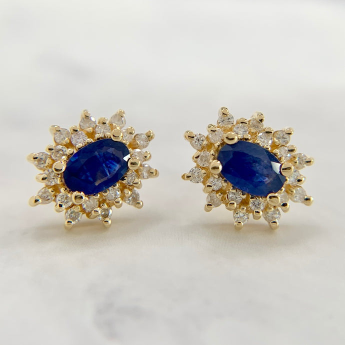 Effy 14K Gold Natural Sapphire and Diamond Screwback Earrings