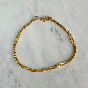 24K Yellow Gold Etched Curb Fancy Link Bracelet