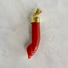 Load image into Gallery viewer, Italian 18K Yellow Gold Natural Red Coral Figa Pendant
