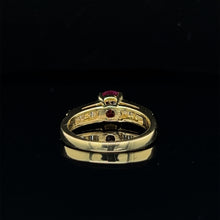 Load image into Gallery viewer, 18K Yellow Gold Ruby and Baguette Diamond Ring