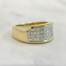 Load image into Gallery viewer, Wide 14K Yellow Gold Invisible Set Princess Cut Diamond Band