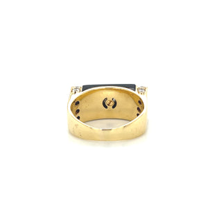 18K Yellow Gold Onyx and Bezel Set Diamond Ring