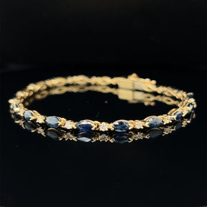 14K Yellow Gold Sapphire and Diamond Tennis Bracelet