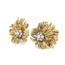 Load image into Gallery viewer, 18K Yellow Gold Old Euro Cut Diamond Chrysanthemum Earrings