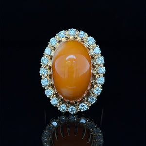 14K Yellow Gold Natural Fire Opal Diamond Cocktail Ring