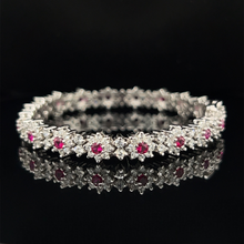 Load image into Gallery viewer, 14K White Gold Ruby and 5 Carat Diamond Flower Bracelet