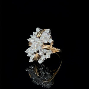 14K Two-Tone Gold 2 Carat Diamond Floral Cluster Ring