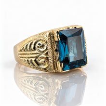 Load image into Gallery viewer, 14K Yellow Gold Men's  London Blue Topaz Statement Ring