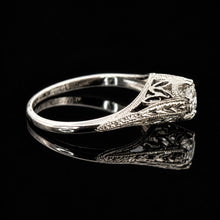 Load image into Gallery viewer, Vintage 18k WG Diamond Filigree Engagement Ring.