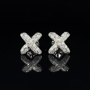 18K White Gold .69ctw VS Diamond "X" Stud Earrings