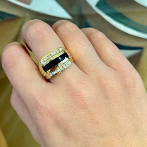 14K Yellow Gold Onyx and Diamond Unisex Ring