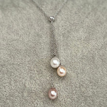 Load image into Gallery viewer, 18K White Gold Tiffany &amp; Co. Triple Pearl Dangle Necklace