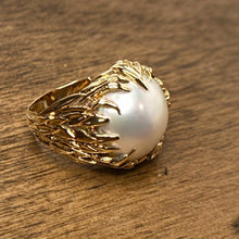Load image into Gallery viewer, 14K Yellow Gold Organic Sculptural Ring with Large Mabe Pearl Cabochon
