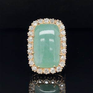 Antique 12K Yellow Gold Jade and Old Mine Cut Diamond Ring