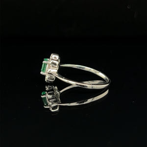 14K White Gold .25ct Natural Emerald and Diamond Ring