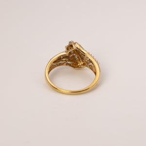 14k Yellow Gold Diamond  Baguette & Round Crossover Band Ring