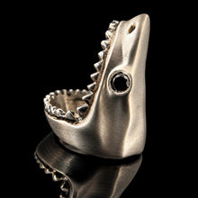 Load image into Gallery viewer, Sculptural Shark Head Ring with Black Stone Eye