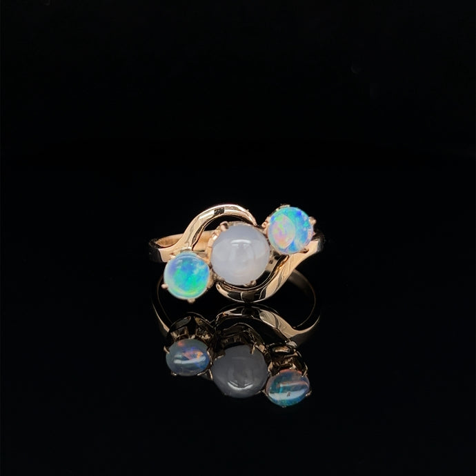 Antique 14K Rose Gold Star Sapphire and Opal Ring
