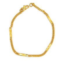 Load image into Gallery viewer, 24K Yellow Gold Etched Curb Fancy Link Bracelet