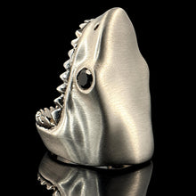 Load image into Gallery viewer, Sculptural Shark Head Ring with Black Stone Eye
