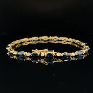 14K Yellow Gold Sapphire and Diamond Tennis Bracelet