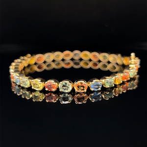 18K Yellow Gold Multi-Color Natural Sapphire Tennis Bracelet