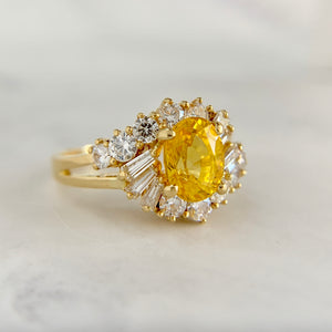 18K Yellow Gold 1.30ct Yellow Sapphire and Diamond Ring