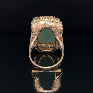 Antique 12K Yellow Gold Jade and Old Mine Cut Diamond Ring