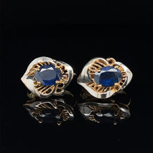 Load image into Gallery viewer, 14K Two-Tone Gold Blue Sapphire Clip On Earrings