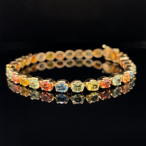 18K Yellow Gold Multi-Color Natural Sapphire Tennis Bracelet