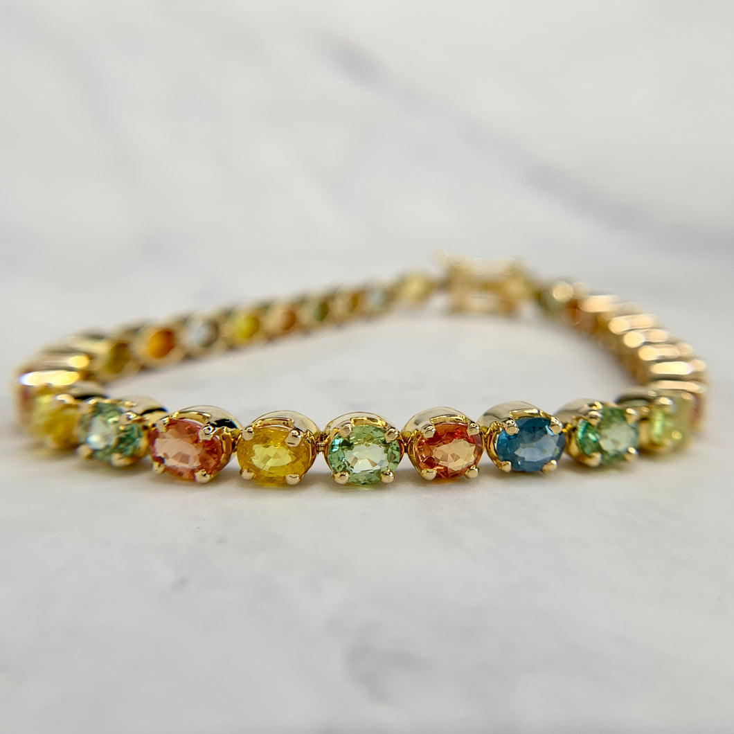 18K Yellow Gold Multi-Color Natural Sapphire Tennis Bracelet