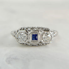 Load image into Gallery viewer, Art Deco 18K White Gold Old Euro Cut Diamond Filigree Ring