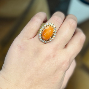 14K Yellow Gold Natural Fire Opal Diamond Cocktail Ring