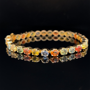 18K Yellow Gold Multi-Color Natural Sapphire Tennis Bracelet